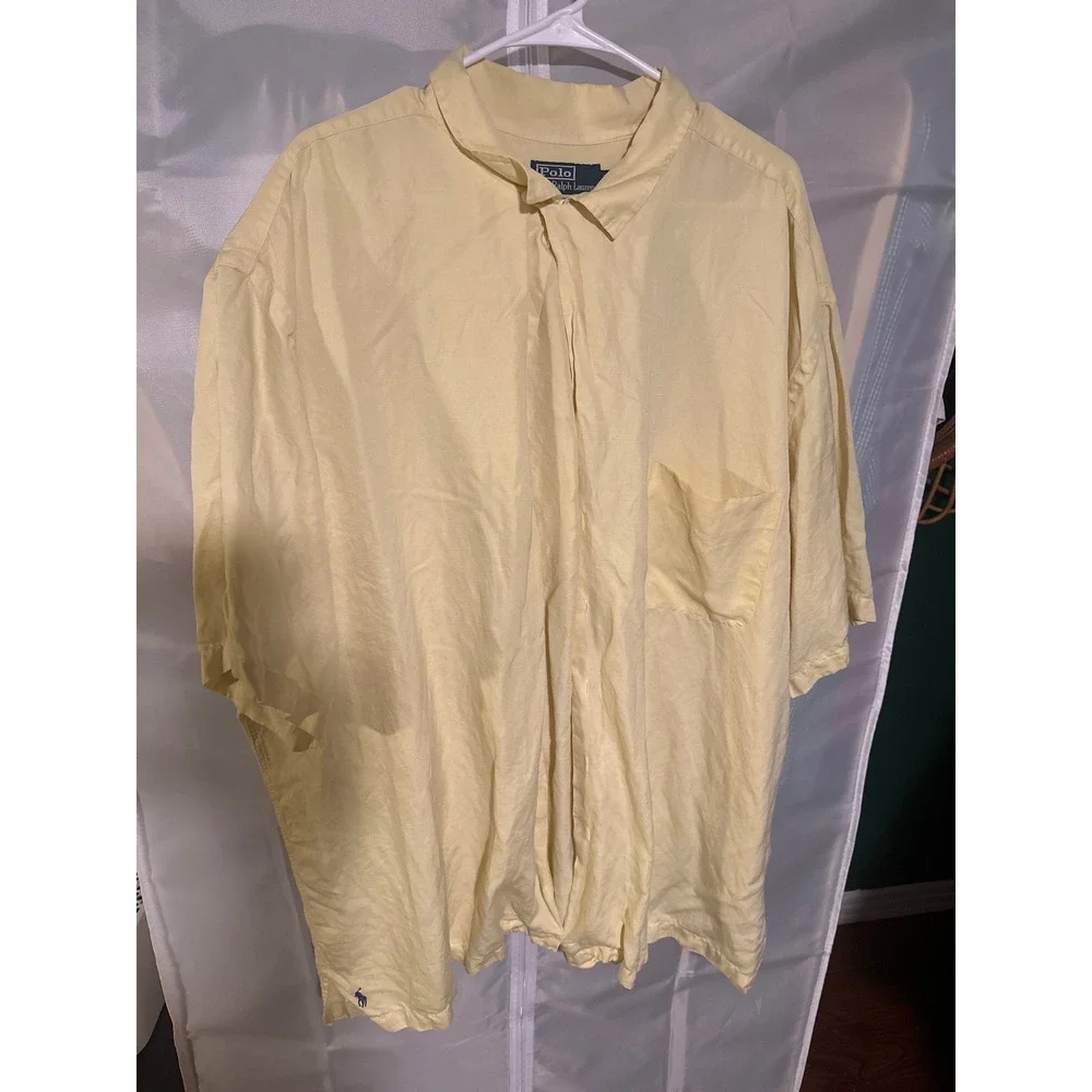 Polo Ralph Lauren Caldwell Shirt Mens 3LT Tall Yellow Silk Cotton Short Sleeve